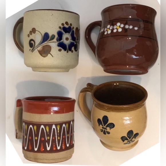 TONALA 4 Pottery Hand Made Mugs Related Style Vintage 2 Redware 1… - Picture 3 of 16